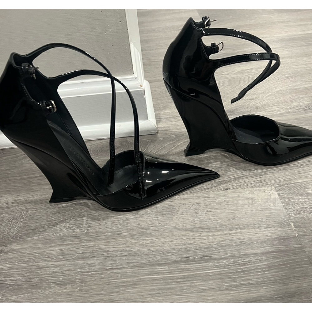 Like New Ferragamo Patent Leather Wedge Heels - size 7 1/2